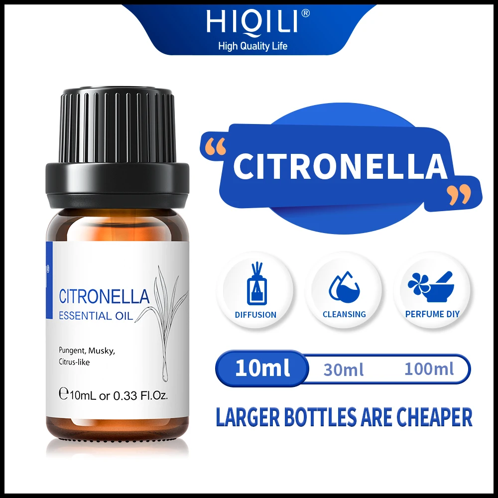 

HIQILI 10ML Best Citronella Essential Oils 100% Pure Natural Plant Aromatherapy Diffuser Oil Mosquito Repellent Lemongrass Mint