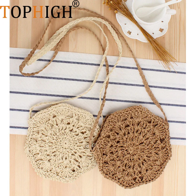 

Плетеная Сумка TOPHIGH для женщин, 2021 соломенная сумка на плечо, пляжные сумки, женские летние ажурные сумки-мессенджеры ручной работы через пл...