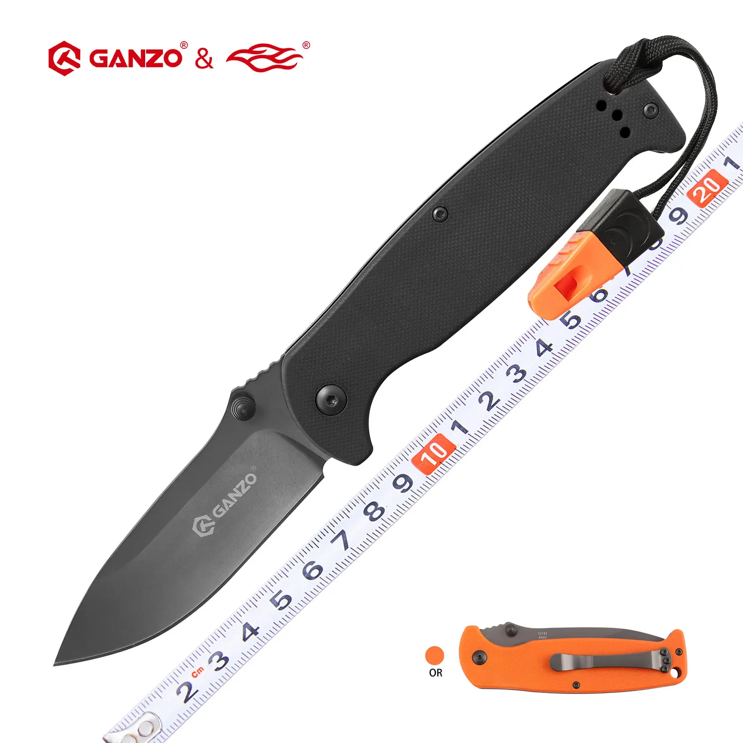 Складной нож Firebird Ganzo G7413 440C G10 тактический карманный клинок со свистком для