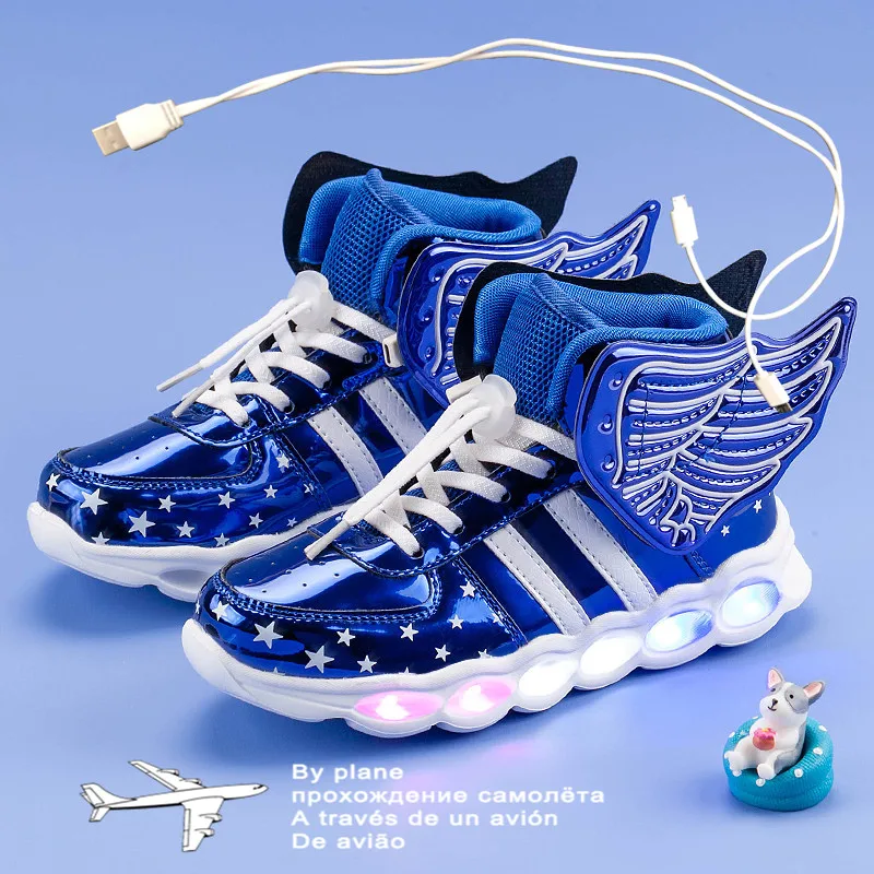 

2021 New Angel Wings Casual Shoes with USB Led Baby Girls Boys Light Up Luminous Sneakers Glowing illuminated Lighted lighting