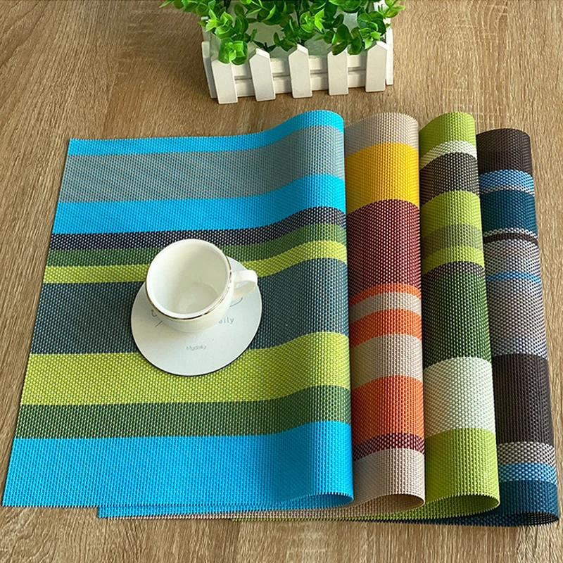 

European style pvc placemat color stripe heat insulation table mat woven coaster hotel western table mat bar table mat non-slip