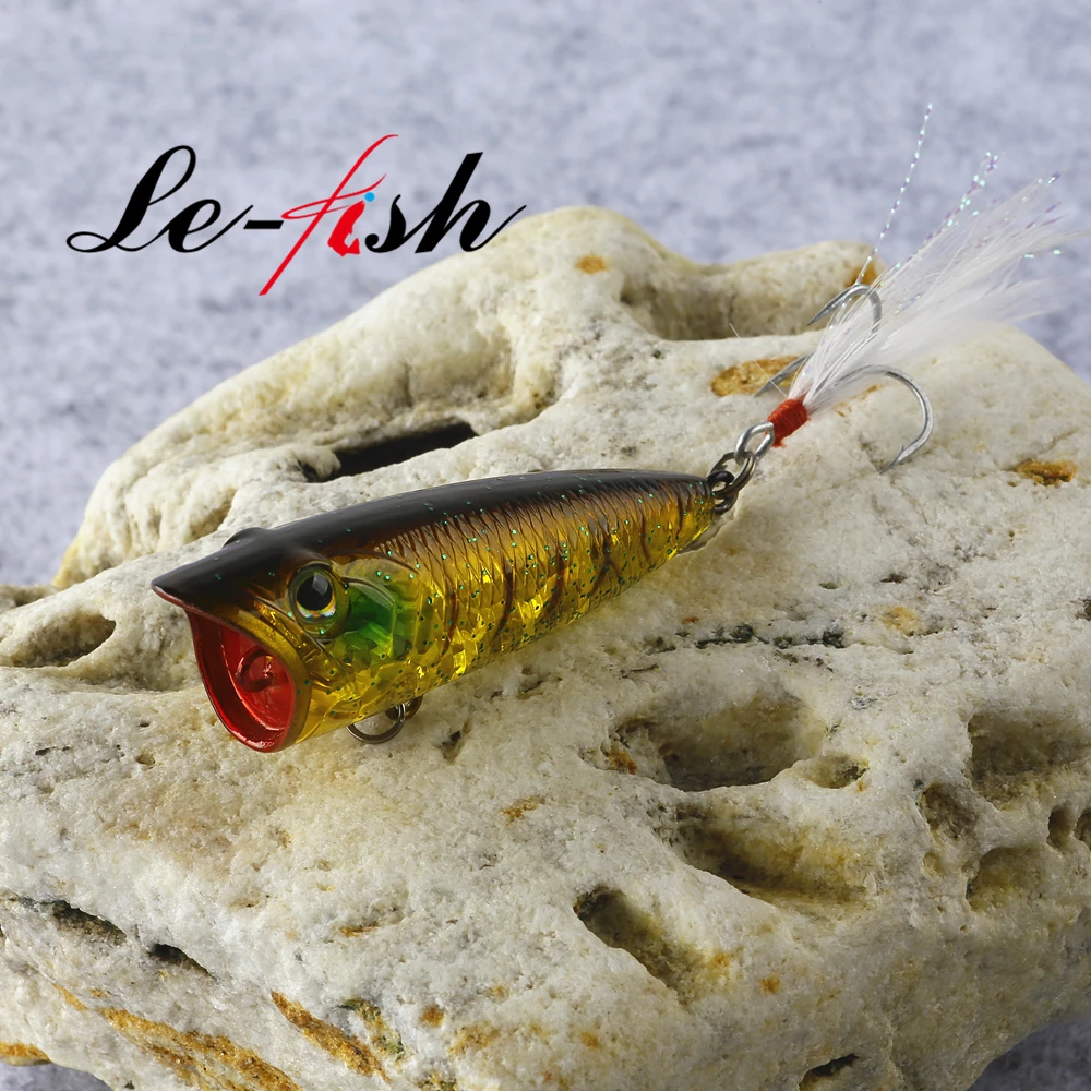 Le fish 60 мм 8 4 gTopwater Popper с пером и тройным крючком|Наживки для рыбной ловли| |