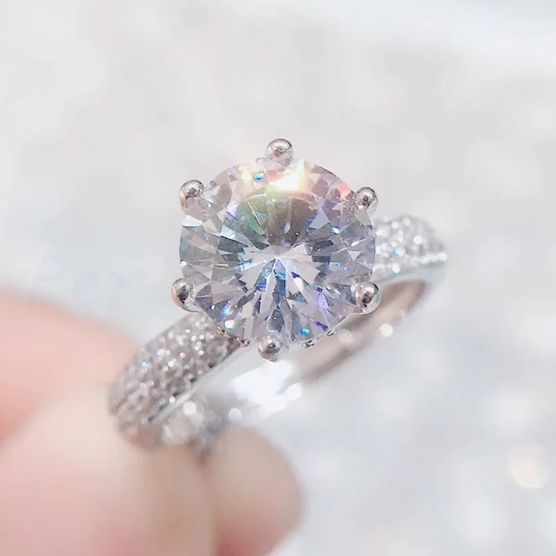 Женское кольцо Moissanite круглый роскошный стиль бесплатная доставка 2ct драгоценный