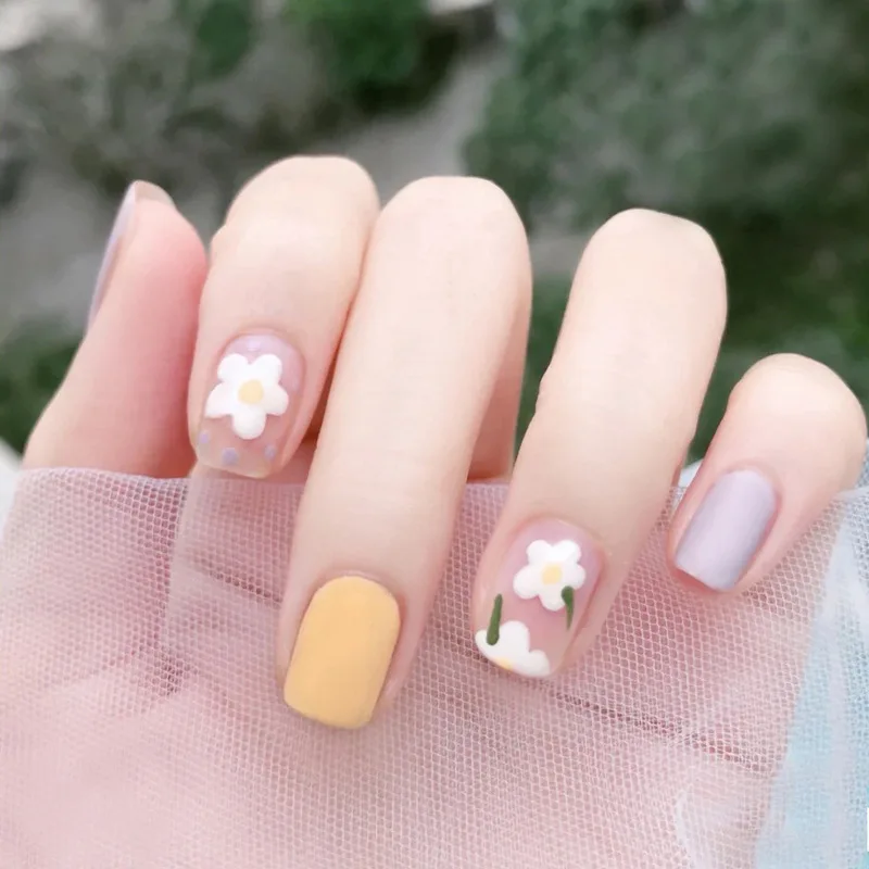 24pcs/box New Fashion Nail Art Frosted Matte Small Fresh Flower Fake Patch DIY Charm Decoration | Красота и здоровье