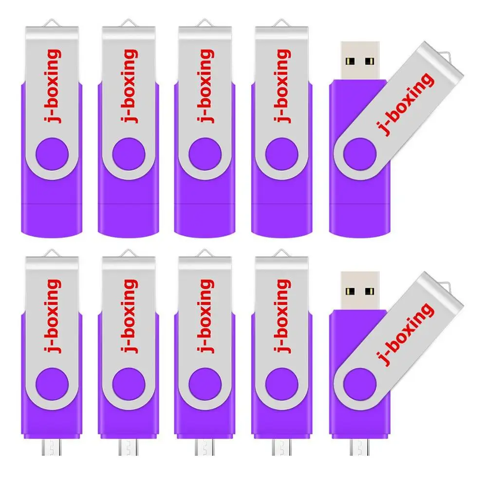 Фиолетовый J-бокс OTG USB флэш-накопитель 16 Гб оперативной памяти, 32 Гб встроенной памяти, флэш-накопитель 64 ГБ 8 ГБ вращающийся Micro USB 2,0 флеш-накопитель для Android телефонов компьютеров Mac 10 шт./упак - Цвет: Фиолетовый