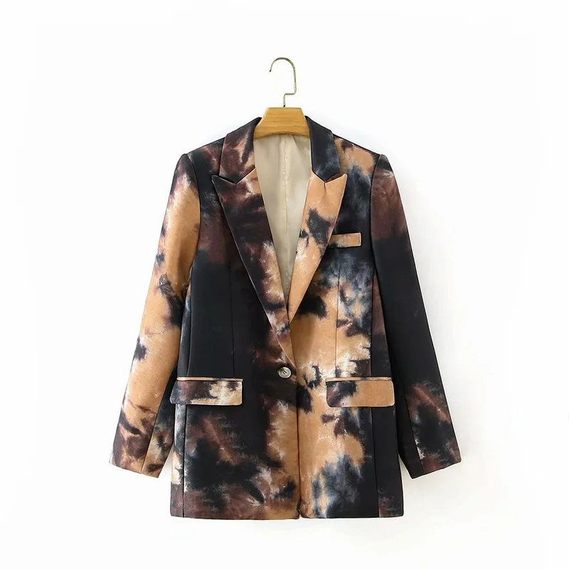 

Women Brown Printed Big Size Blazer New Lapel Long Sleeve Loose Fit Jacket Fashion Tide Spring Autumn 2021 Oversized Blazer