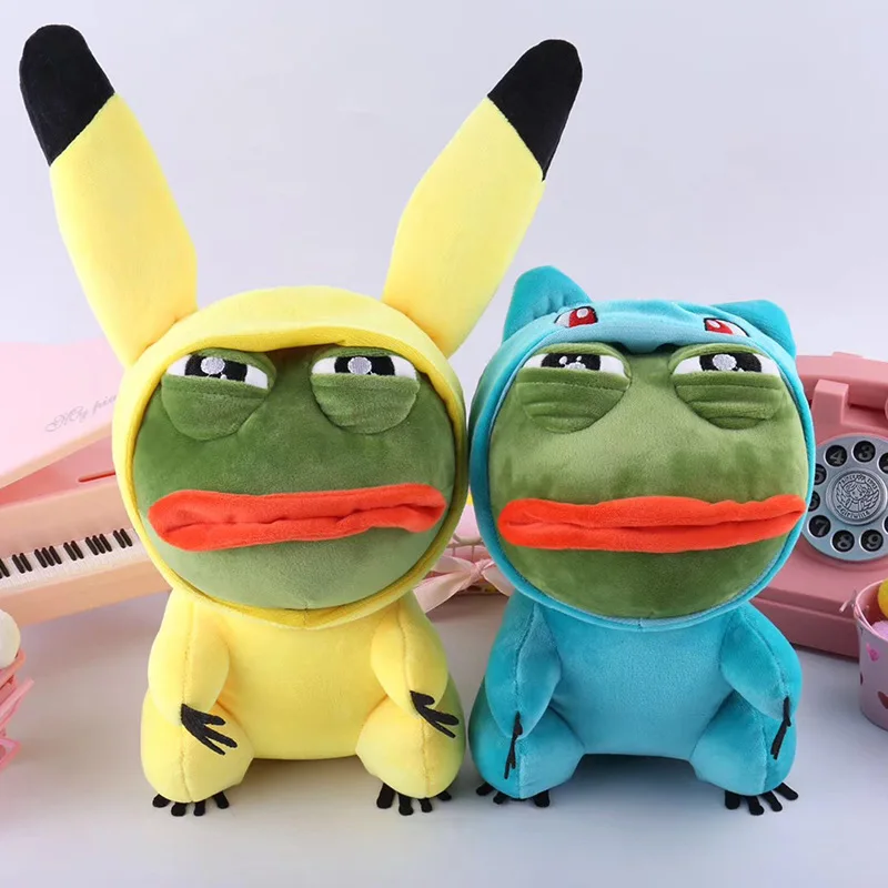 

Kawaii Sad Frog Cosplay Plush Toys Stuffed Doll Coat Pikachued Charmander Squirtle Bulbasaur Pokemoned For Kids Christmas Gift