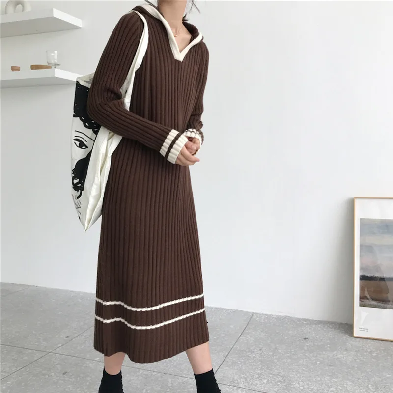 [EWQ] осеннее теплое трикотажное платье с круглым вырезом и длинными рукавами 4