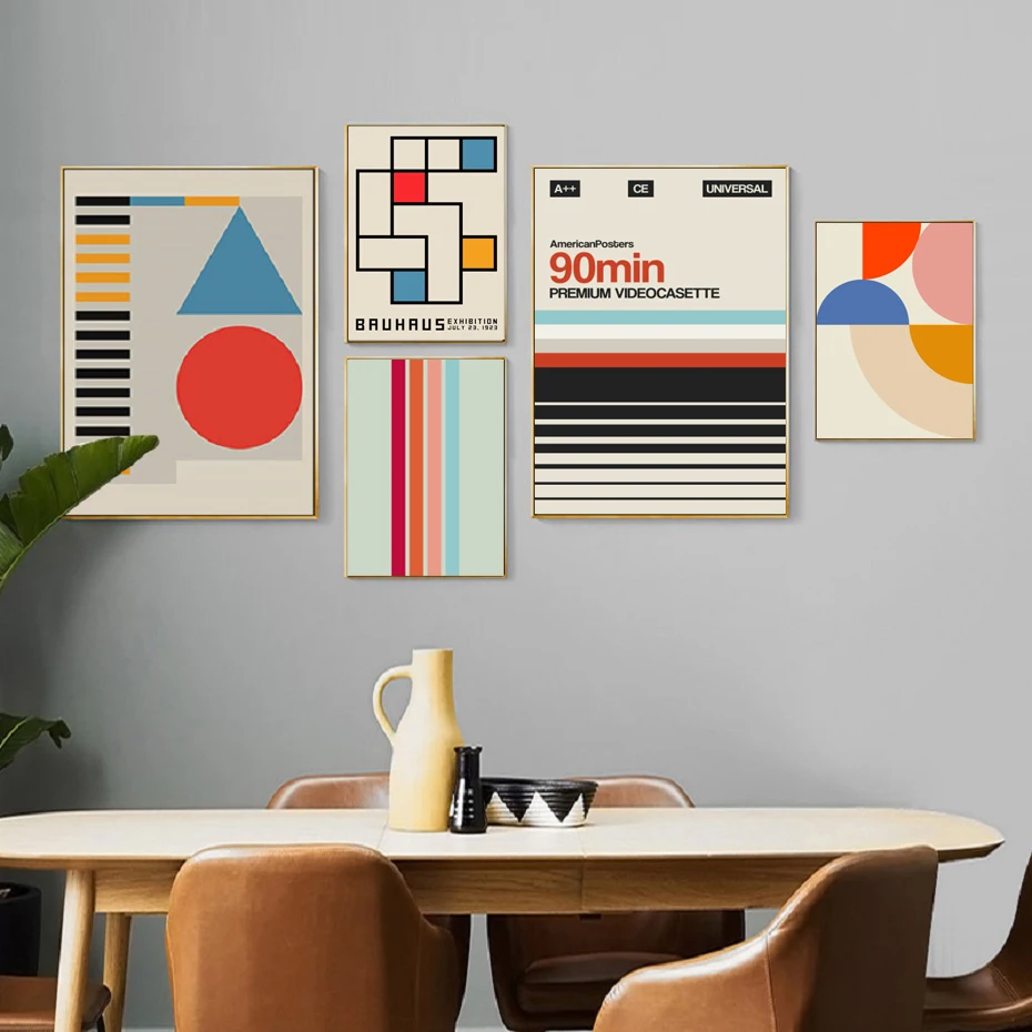 

Geometric Abstract Multi-Color Block Line Art Retro Morandi Color Nordic Combination Canvas Painting Bedroom Living Room Art Dec