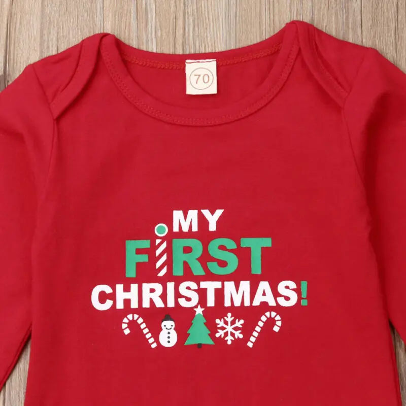 Рождественское боди с надписью My 1-я Рождество для новорожденных девочек костюм