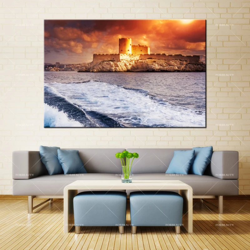 Forbeauty Холст Живопись стены Искусство France_Castles_Sea_Sunrises_sunsets_Waves_Monte_Cristo_Marseille спрей