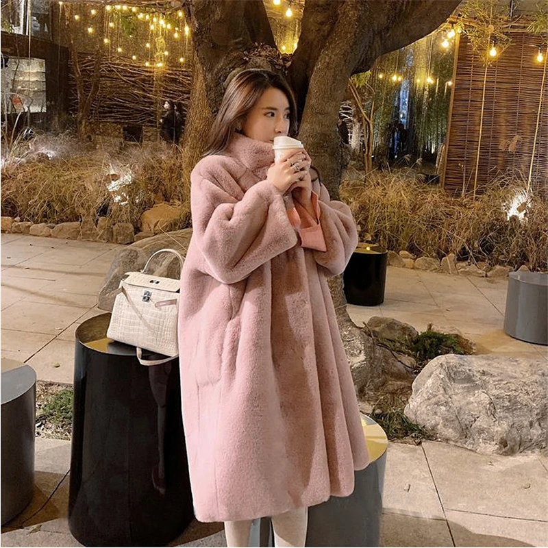 

Autumn Winter Mink Fur Coat 2021 Plus Sizes Fur Jackets Female Fashion Long Coat Elegant Faux Fur Jacket Warm Teddy Bear Coat