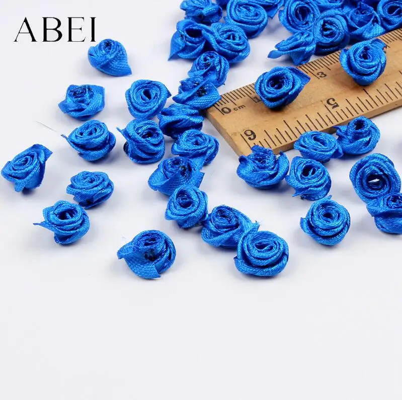 Royal Blue 300 шт 15 мм смешанные цвета маленькая Роза цветок Мини атласная лента ручной работы голова розы свадебные скрапбукинг украшения Одежда Аксессуары - Цвет: Royal Blue