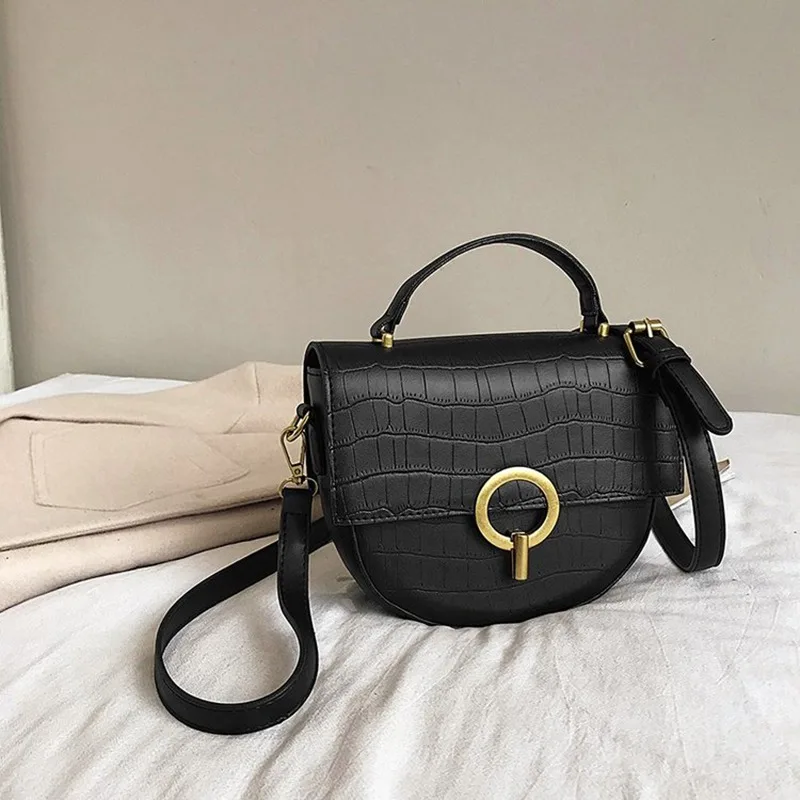 

Vintage PU Leather half Round Designer Crossbody Bag For Women PU Leather Shoulder Bags Ladies Small Handbags Lock Tote Bag