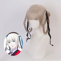 anime kakegurui cosplay wig momobami kirari grey twist braid high temperature material woman carnival dressup wig