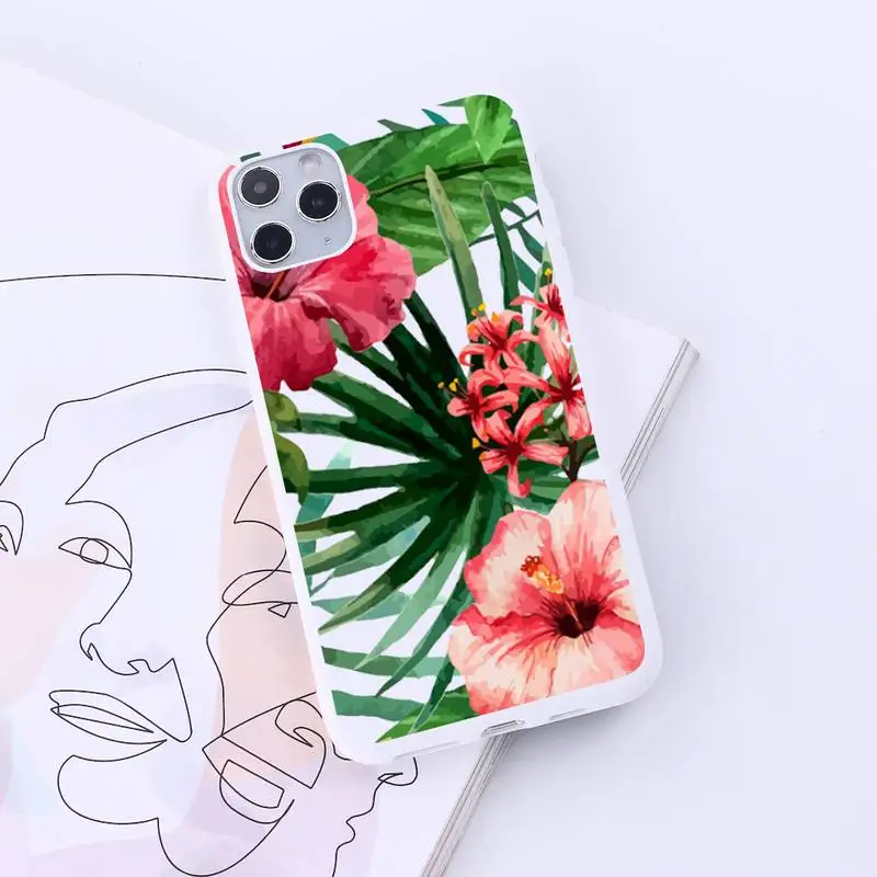 

Green leaf plant pattern Phone Case Candy Color for iPhone 6 7 8 11 12 s mini pro X XS XR MAX Plus