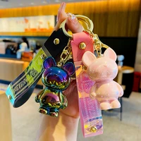 new fashion cute colorful dog leather bag car keychain plastic soft rubber doll pendant key holder ring accessories jewelry gift