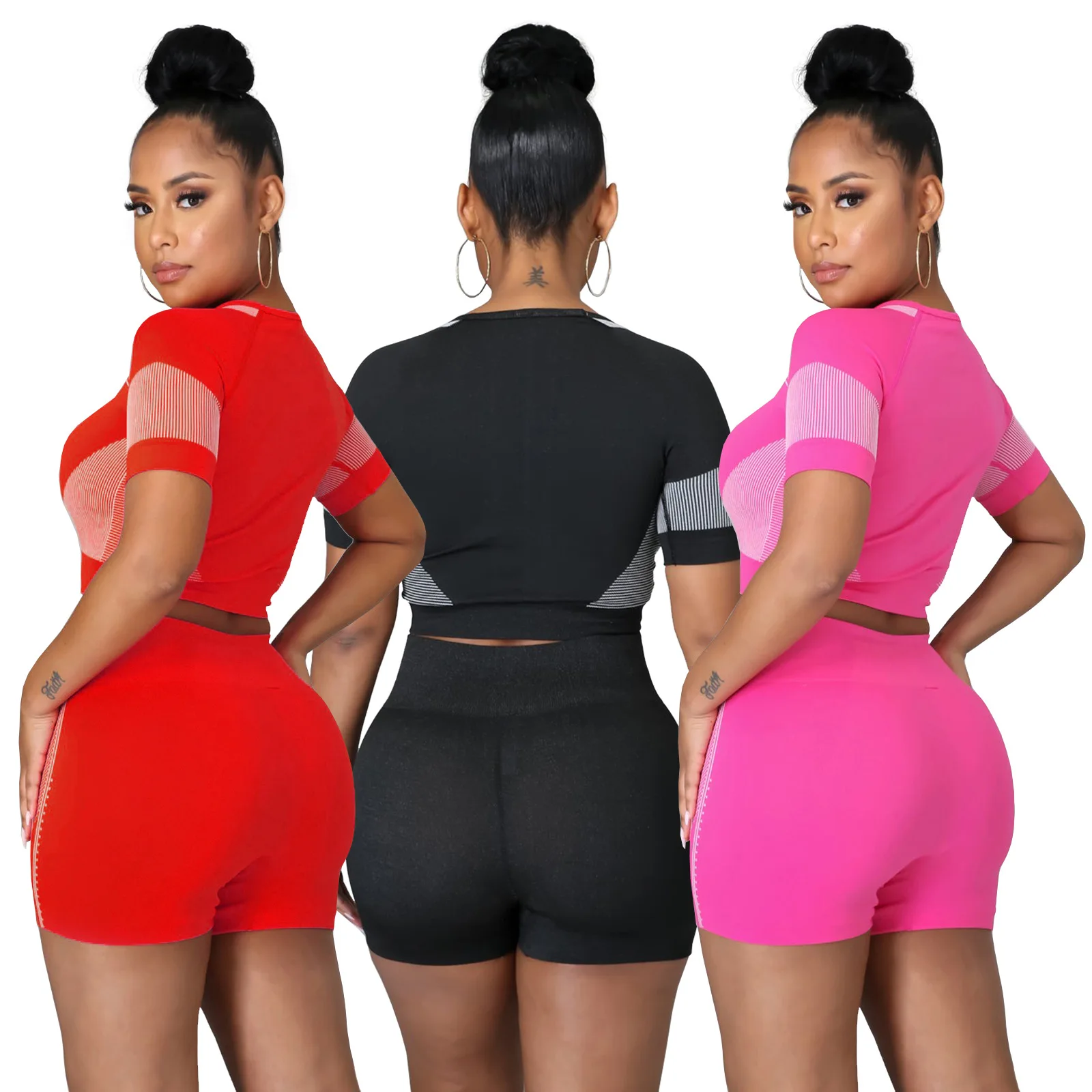 Женский лоскутный комплект из двух предметов для йоги короткий топ с коротким