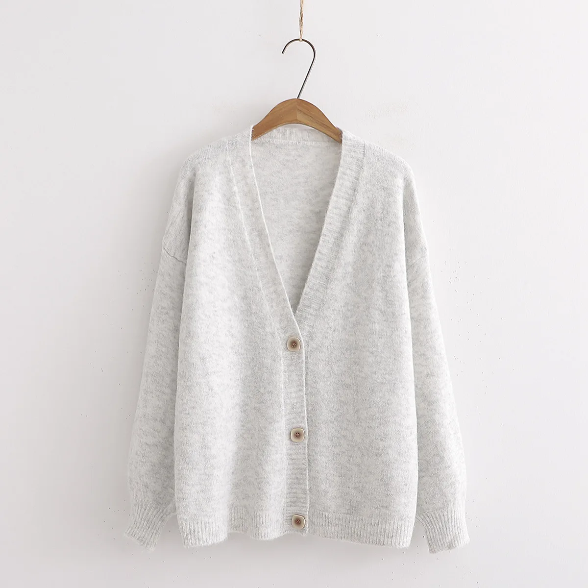 

Женский вязаный кардиган с V-образным вырезом, Свободный Повседневный джемпер зеленого, розового, желтого цветов, Осень-зима 2021