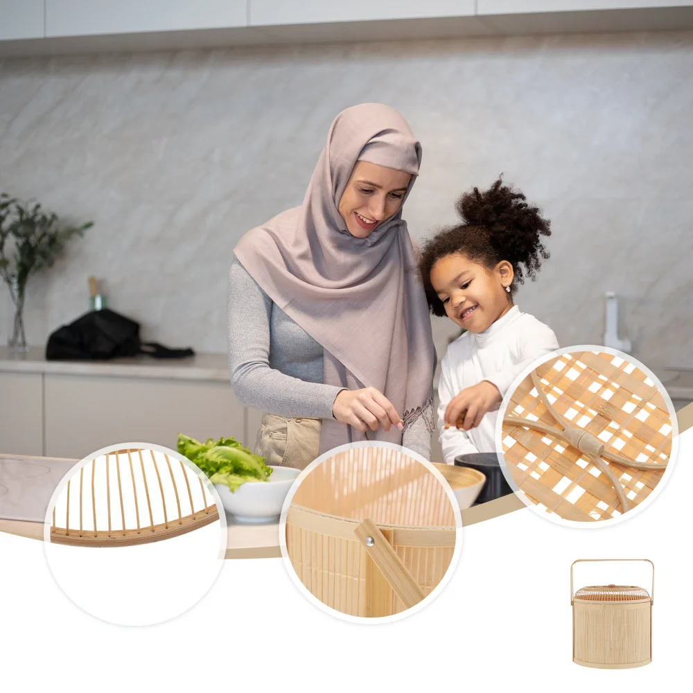 

1pc Hand-woven Bamboo Basket Food Fruit Storage Basket Moon Cake Basket