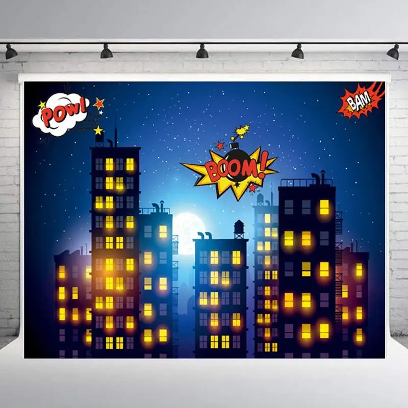 

Superhero City Building Super Hero Baby Shower Birthday Party Backdrop Vinyl Photography Background For Photo Studio Photophone