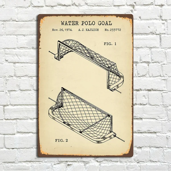 

Water Polo Goal Patent Vintage Metal Tin Sign Pin Up Metal Sign Wall Sign Metal Decor Wall Decor(20cmx30cm) SHH4