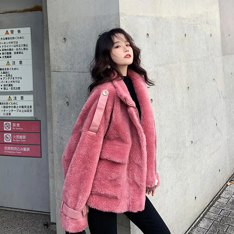 Короткое женское пальто из овечьей шерсти Зимняя Толстая свободная Милая