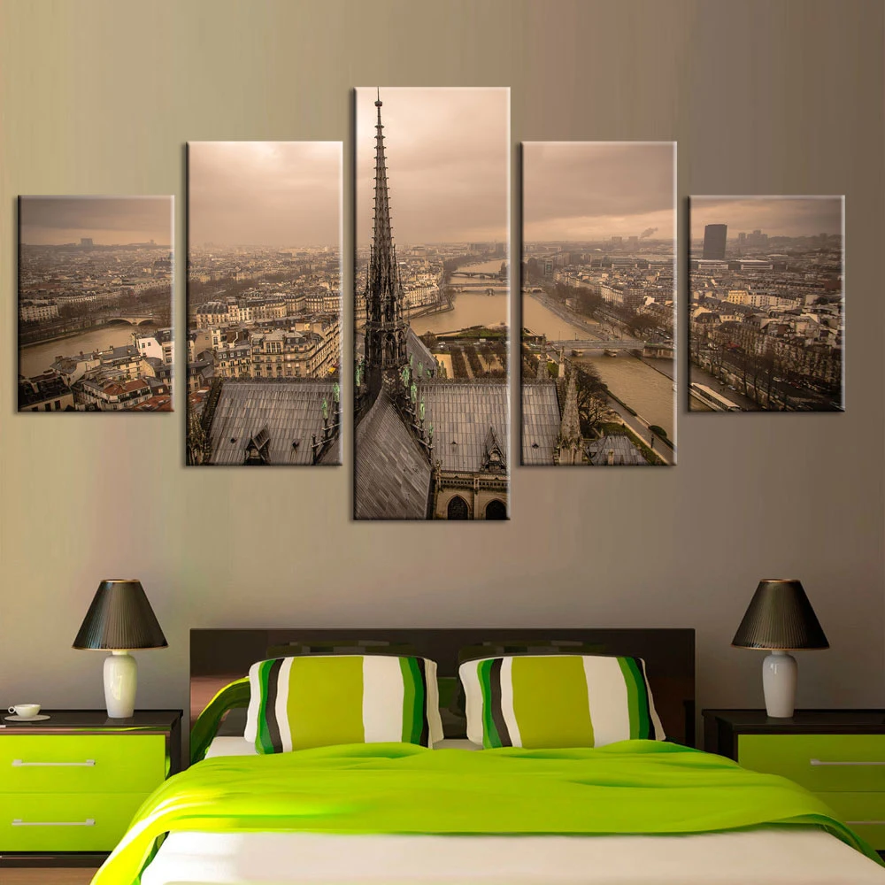 Модульные картины HD-принты городское здание холст живопись пейзаж 5 шт.