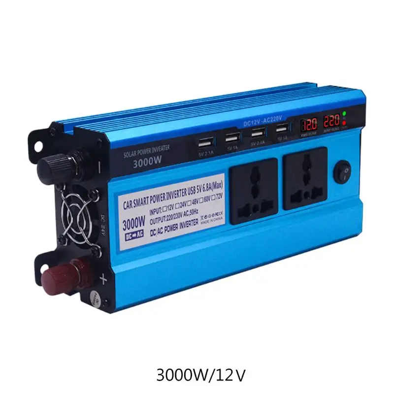 Солнечный инвертор DC 12V 24V to AC 220V 500W 3000W 4000W 5000W 4 USB порта 2/3 розетки трансформатор