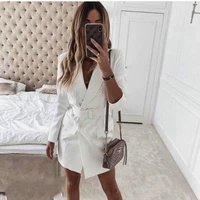 2021 womans dresses coat autumn winter clothes offeice lady long sleeve belt white blazer professional vestidos mujer