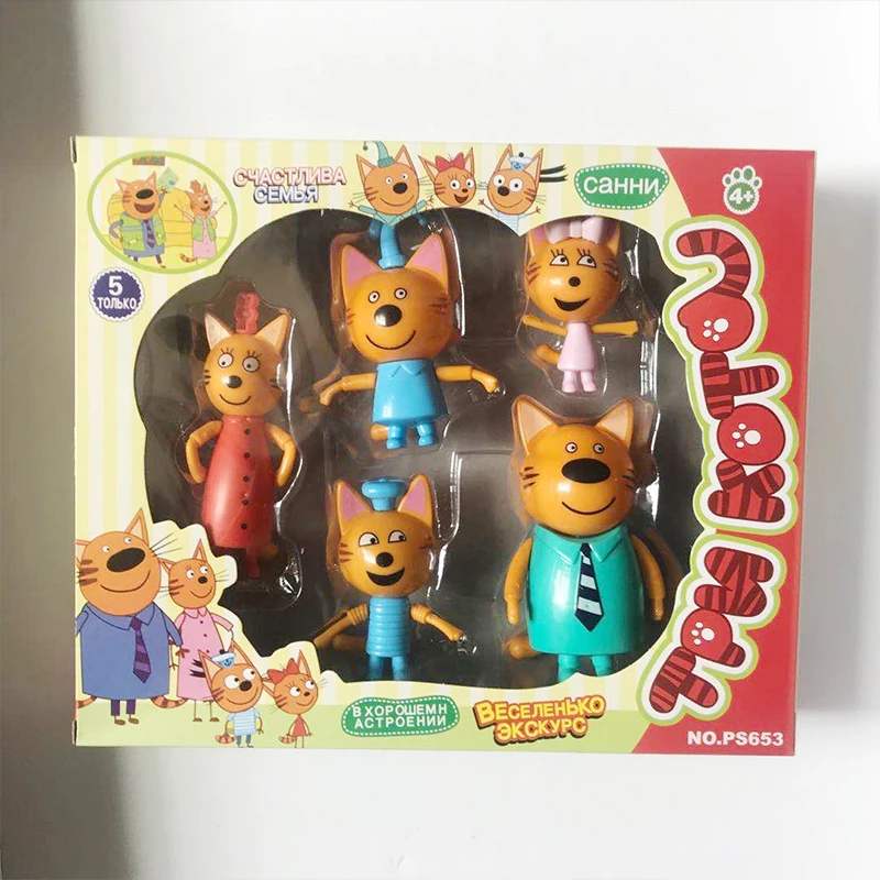 

Cartoon Russian Five Happy Cats Figures Doll Russian Cat Animals Figurines For Kid Children Baby Birthday Toy Gifts