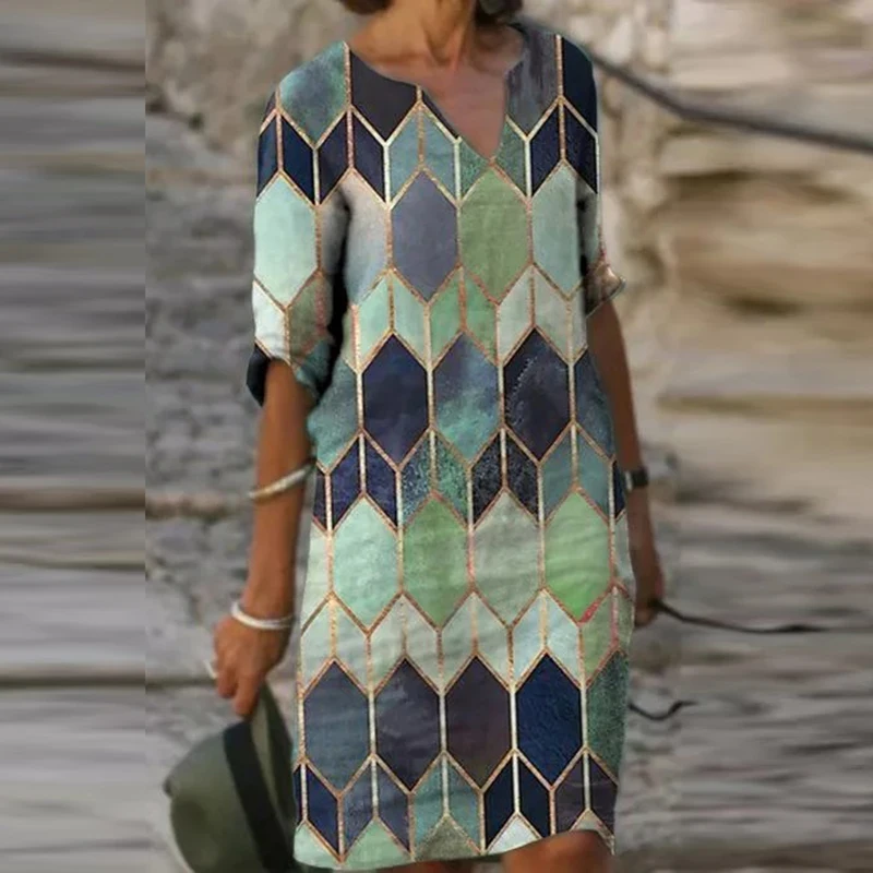 

Elegant V-Neck Long Sleeve Party Dress Women Vintage Print A-Line Dresses 2020 Autumn New Casual Loose Ladies Dress Vestidos 5XL