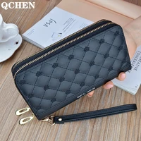 women wallet long crown double zipper embroidery thread ladies hand wallet multi card fashion wild mobile phone bag wallets 785