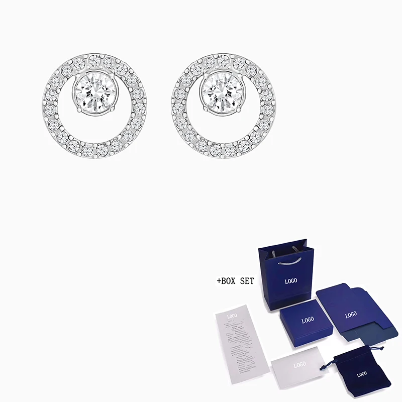 

Fashion SWA new original women's pierced earrings platinum classic exquisite round crystal girl wild romantic jewelry gift