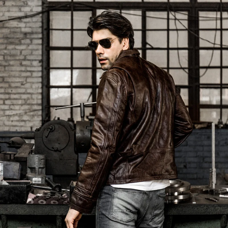 Куртка мужская из натуральной кожи мотоциклетная куртка воловьей винтажное