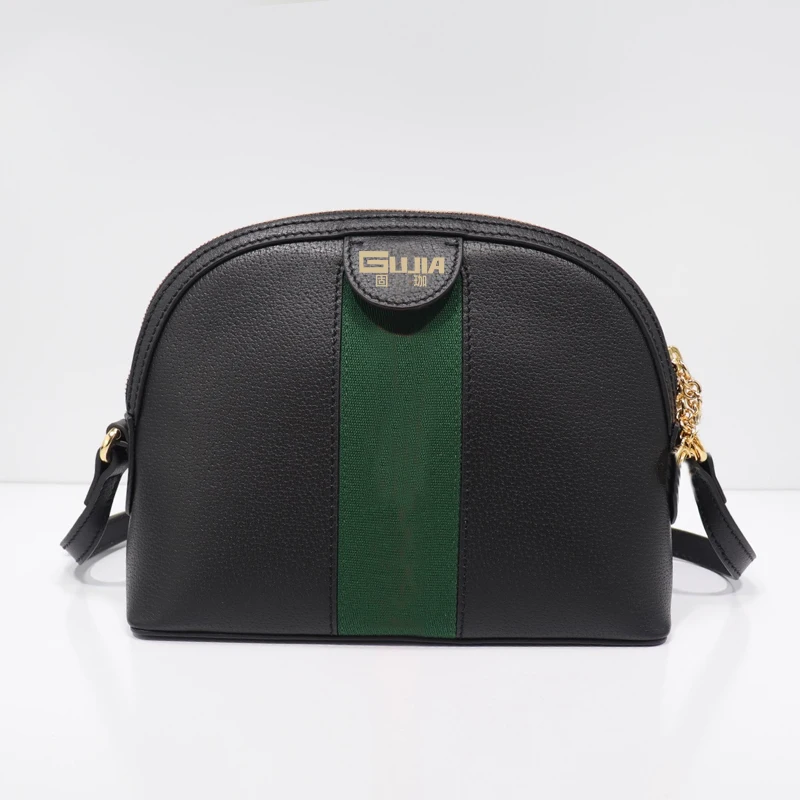 

2021 newItalian gujia Brown Leather Women's bag small span bag fashion chain bag stripe embroide, with box and dust bag