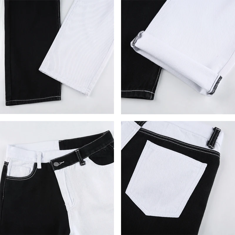 

Jeans Women Asymmetrical Panelled Denim Trousers Womens Personalized Designer Vintage Straight All-match Chic Ins Streetwear New