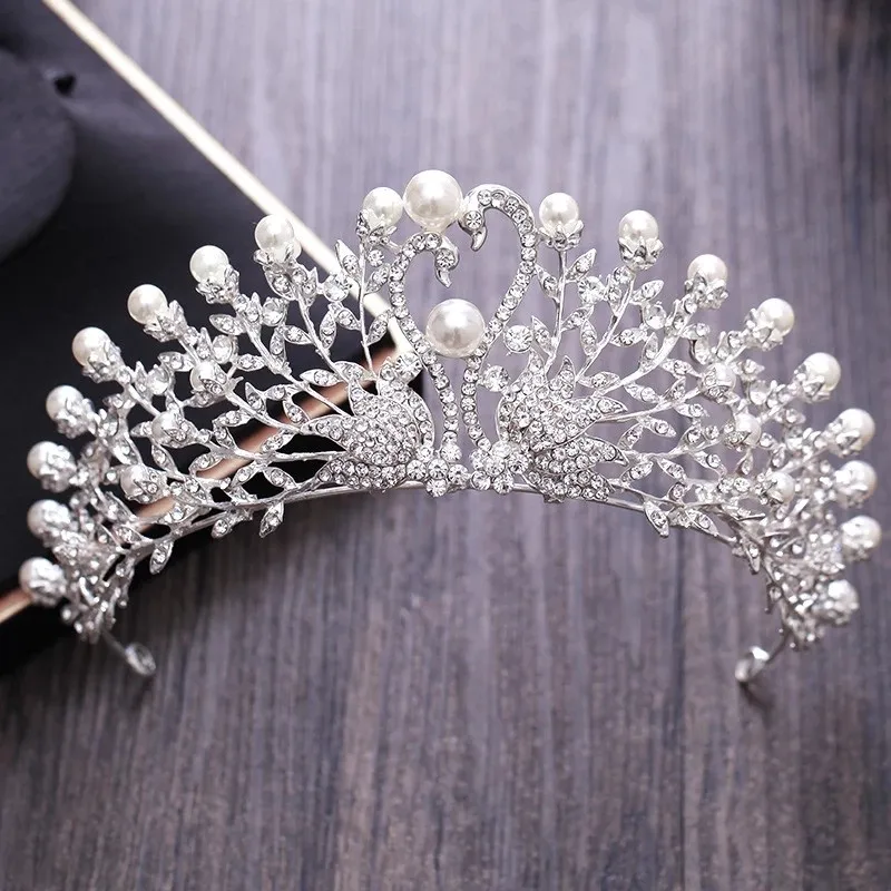 1Pcs Crown Великолепная свадебная тиара украшения из искусственного жемчуга диадема блестящая свадебная корона большая королева диадемы горный хрусталь кристалл волосы ювелирные наборы - Окраска металла: 1Pcs Crown