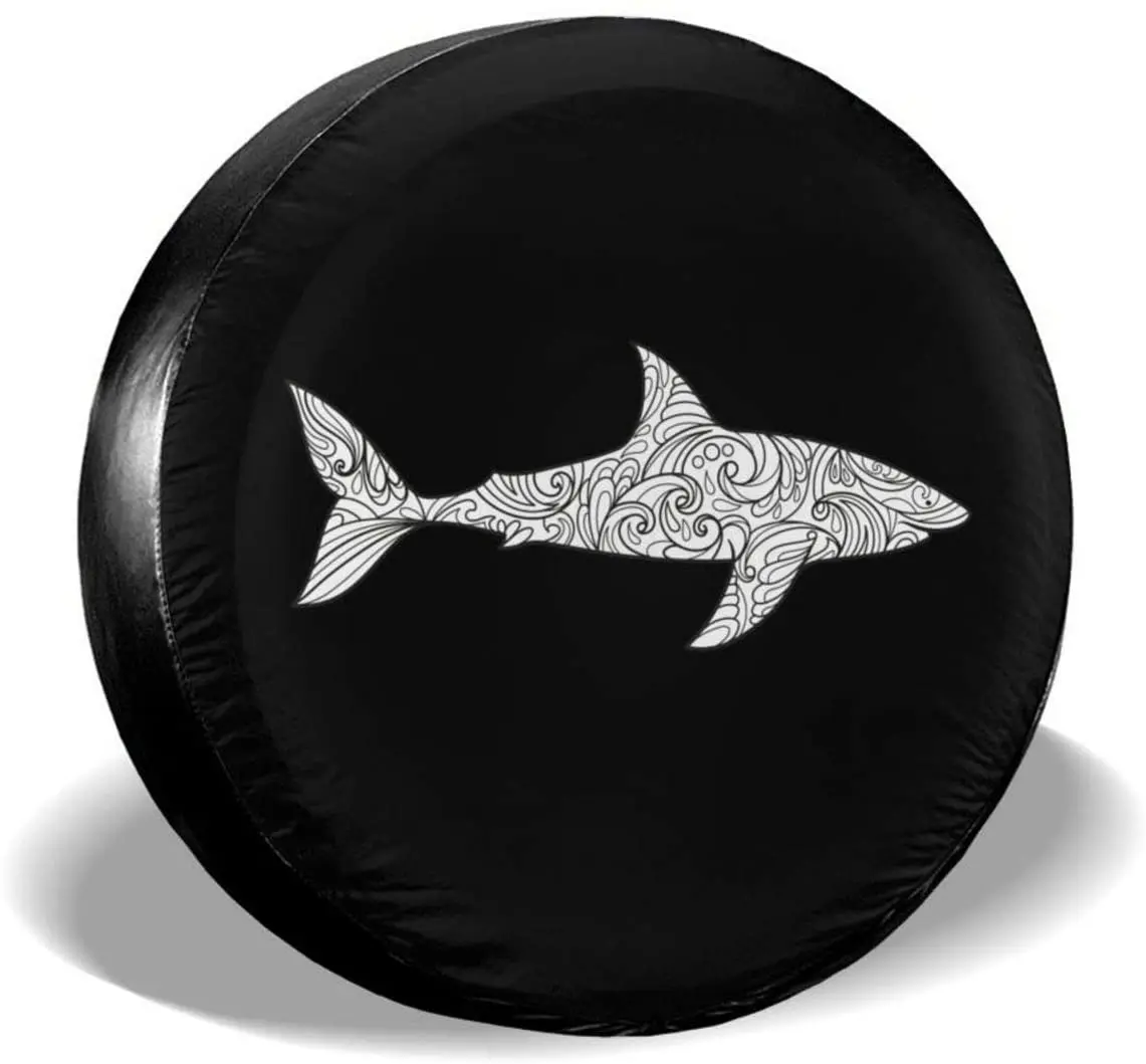 

Great White Shark Tribal Zentangle Mandala Spare Tire Cover Waterproof Dust-Proof UV Sun Wheel Tire Cover Fit for Jeep,Trailer,