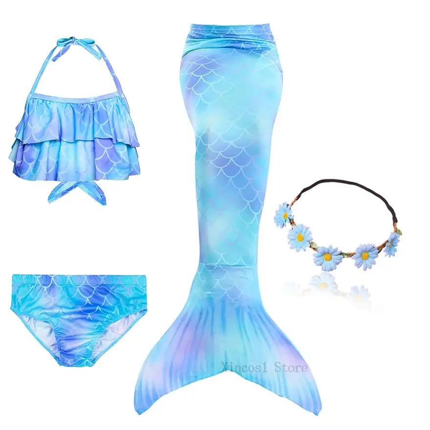 Package 3 Fancy NEW the Little Mermaid Tail with Garland or With Monofin Swimsuit for Kids Girls swimmable Bathing Suit Mermaid Costume - Цвет: Package 3