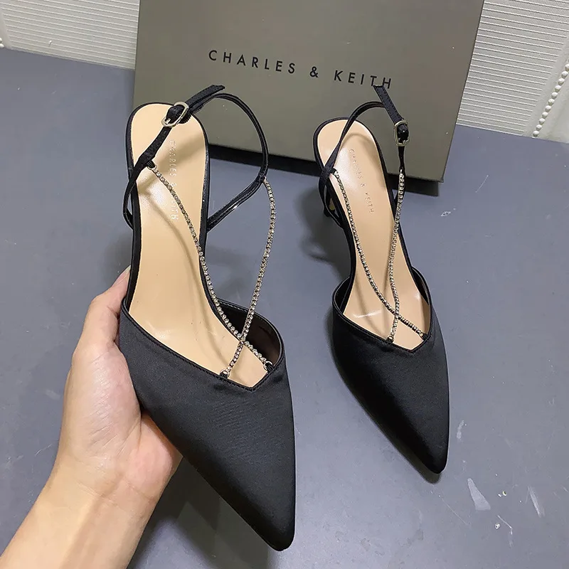 

2021 Spring Summer Cross Chain Shoes Women Pointed Toe High heel Slingbacks Shoes Back Strap Sandals For Women