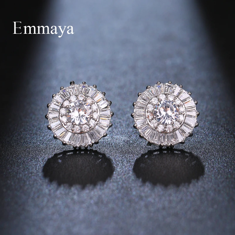 Серьги Emmaya из белого золота круглой формы женские Классические блестящие