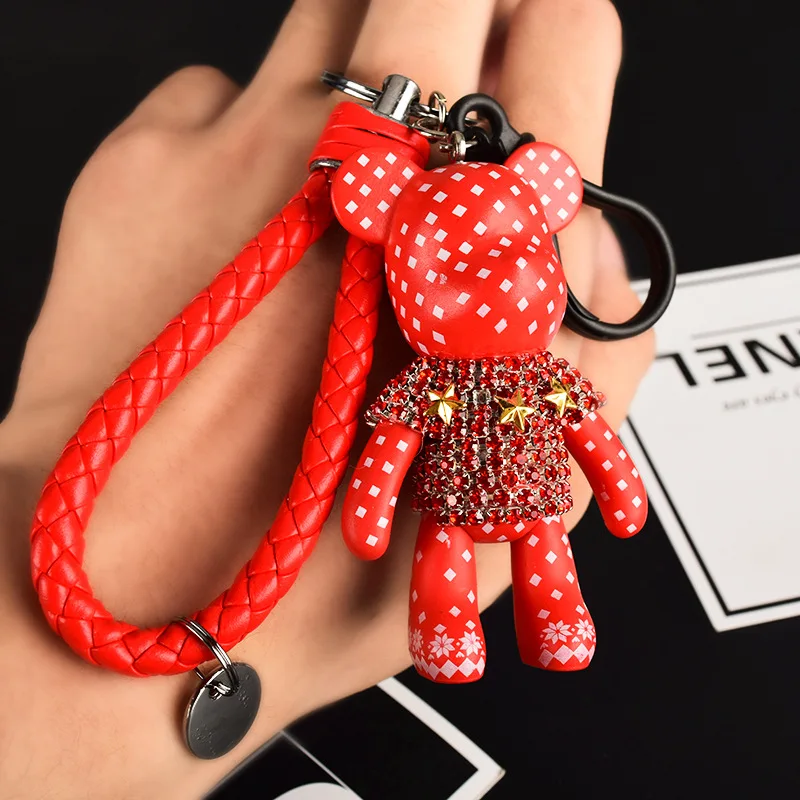 

Bomgom Cartoon Popobe Gloomy Bear Teddy Bear Cute Crystal Keychain Leather Rope Car Key Holder Bag Charm Holder Keyring K101