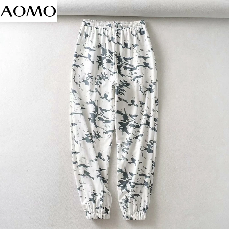 

AOMO fashion women Camouflage cottton high waist pants zipper strethy waist trousers joggers female sweatpants 2U05A
