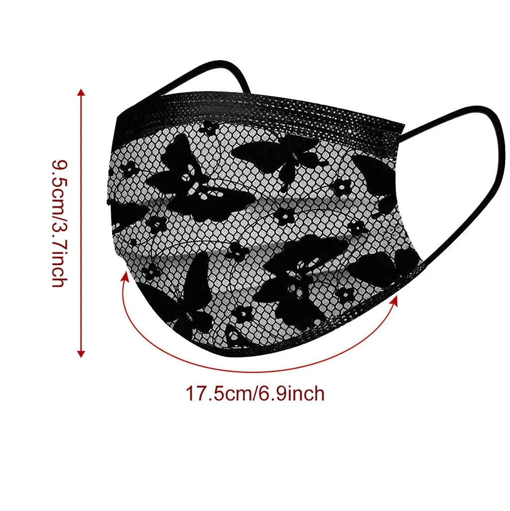

50PC Adult Fashion Lace Disposable Protection Three Layer Breathable Face Mask Mondkapjes Mondmasker Mascara Scarf HalloweenMask