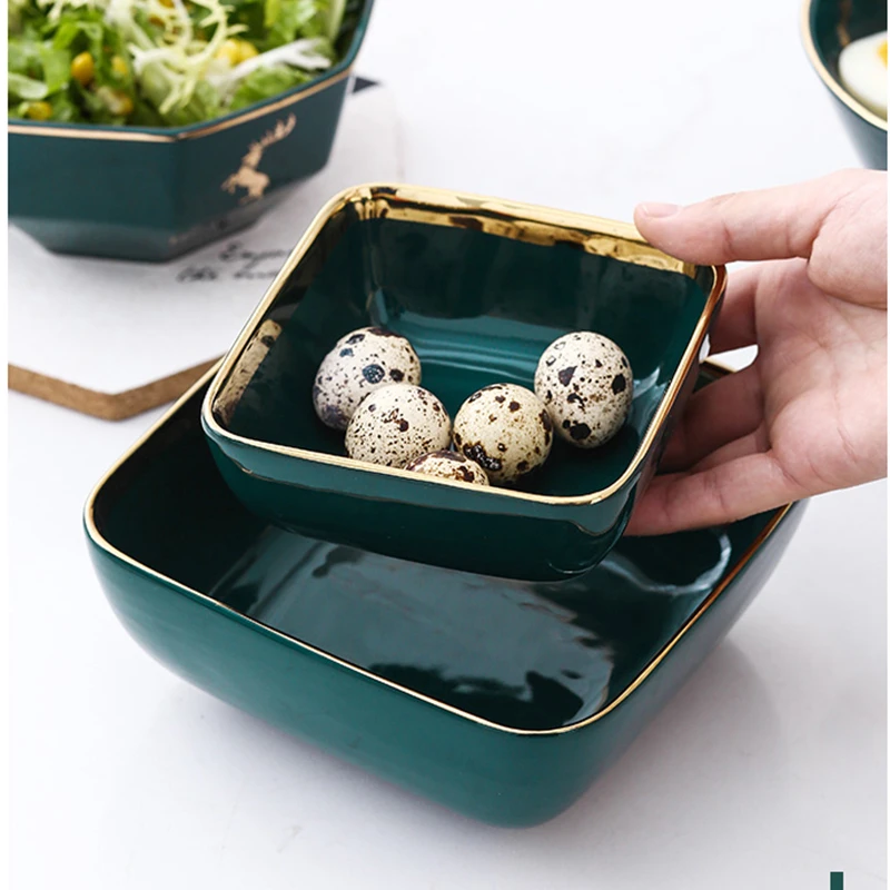 Керамическая сервировочная чаша роскошная изумрудная Салатница Бытовая Посуда