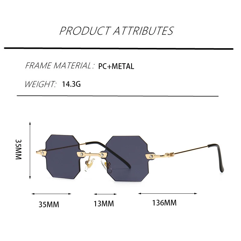 

Octagon Rimless Lightweight Cute Sunglasses Women Classic Retor Luxury Brand Sun Glasses For Ladies Elegant Fashion EyewearUV400
