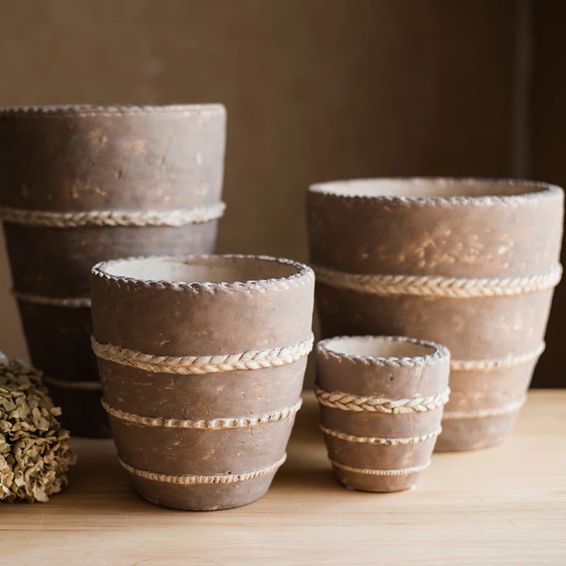 

Tasha Red Pottery Stoneware Pots Vase Flower Retro European Style Decoration Ornaments Handmade Art Plain Cylinder