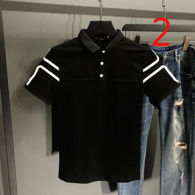 

Summer men's color matching knitted T-shirt youth sweater half-sleeved round neck tight stripes