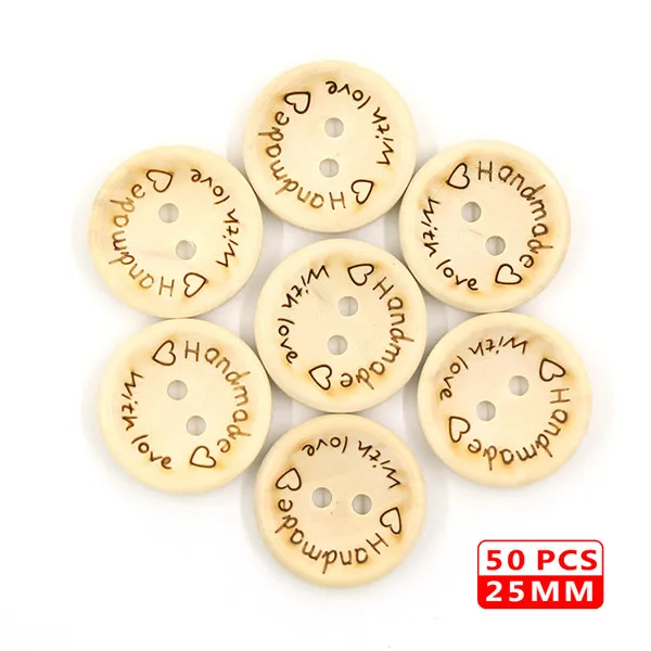 Love25mm Круглые пуговицы, 2 отверстия, деревянные пуговицы, прямоугольные пуговицы для шитья, аксессуары для одежды, пуговицы ручной работы для скрапбукинга, поделки, DIY50Pcs - Цвет: Love25mm